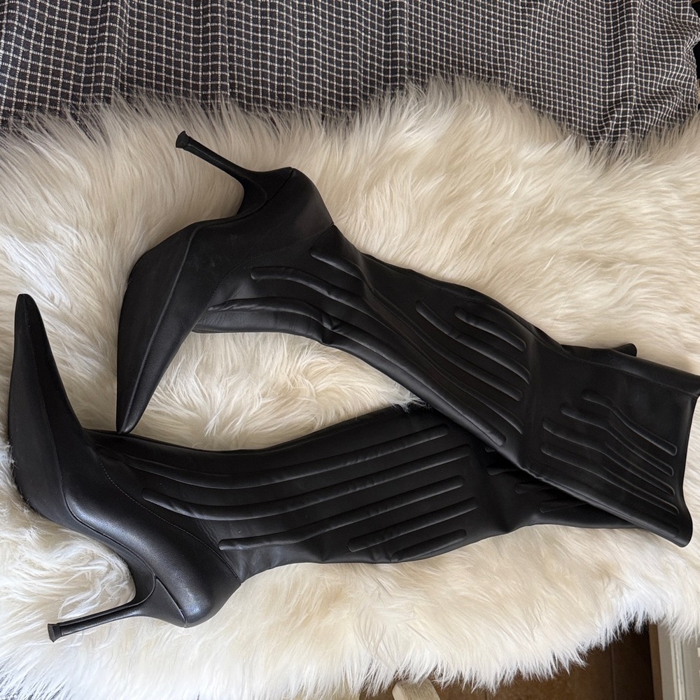 Jeffrey Campbell Black Heeled Boots thigh high